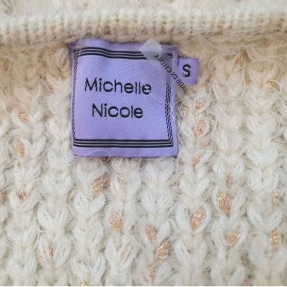 Michelle Nicole Super Soft Eyelash Wool Blend Beaded Sweater Cardigan Size Small - Picture 8 of 11